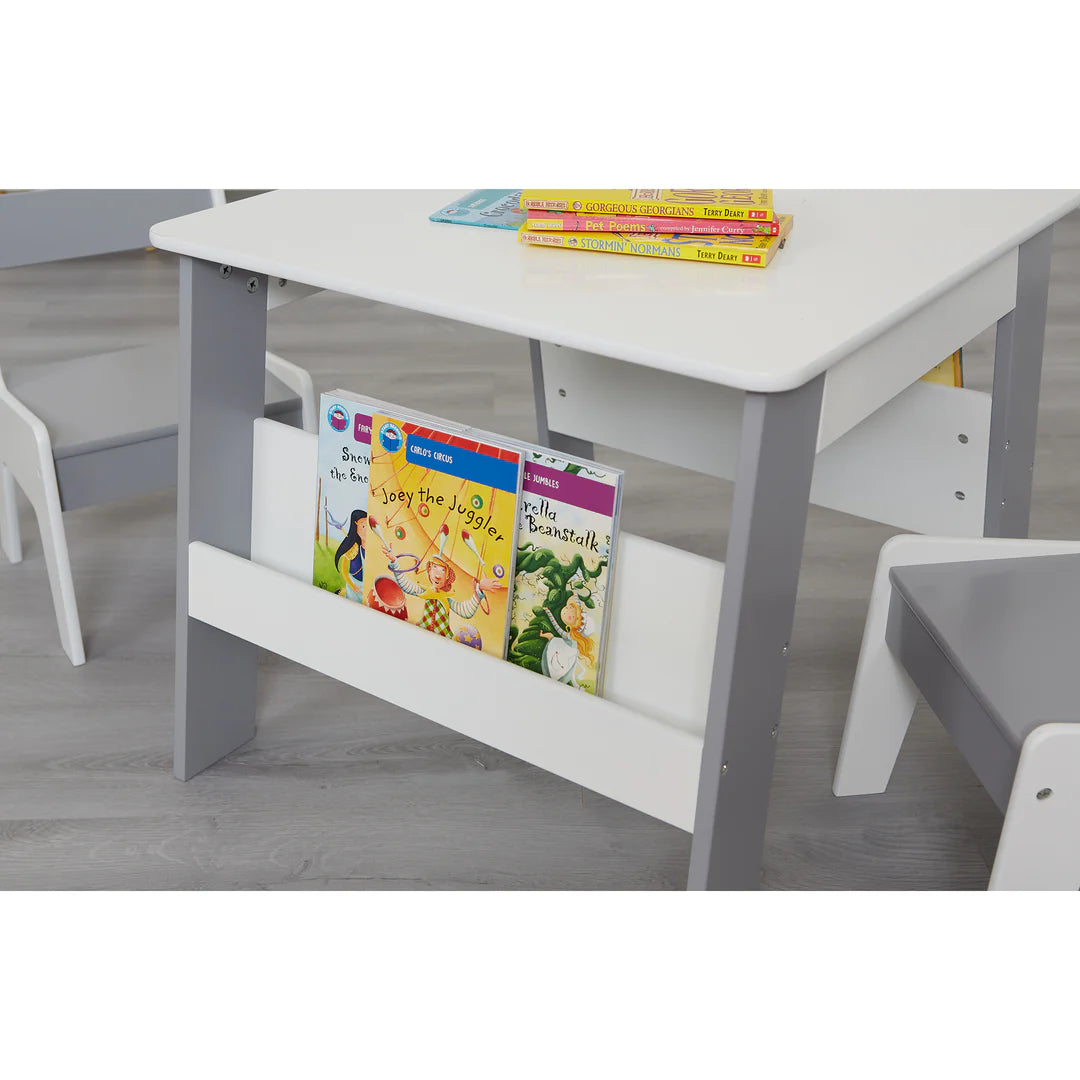 White and Grey Bookshelf Table and Two Chairs Set