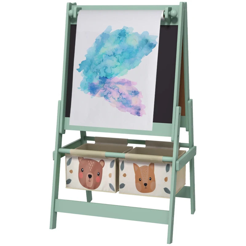 Kids Easel with Paper Roll, Blackboard and Whiteboard