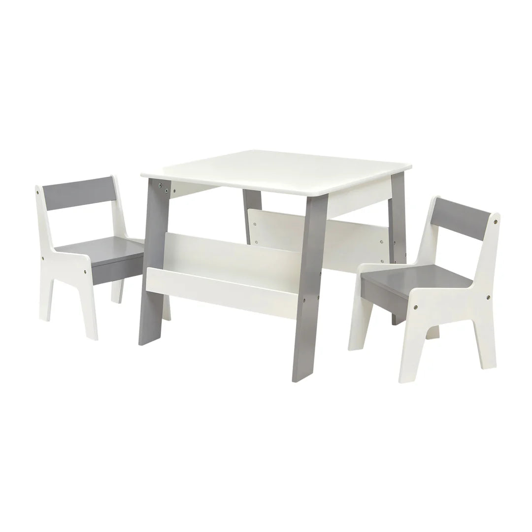 White and Grey Bookshelf Table and Two Chairs Set