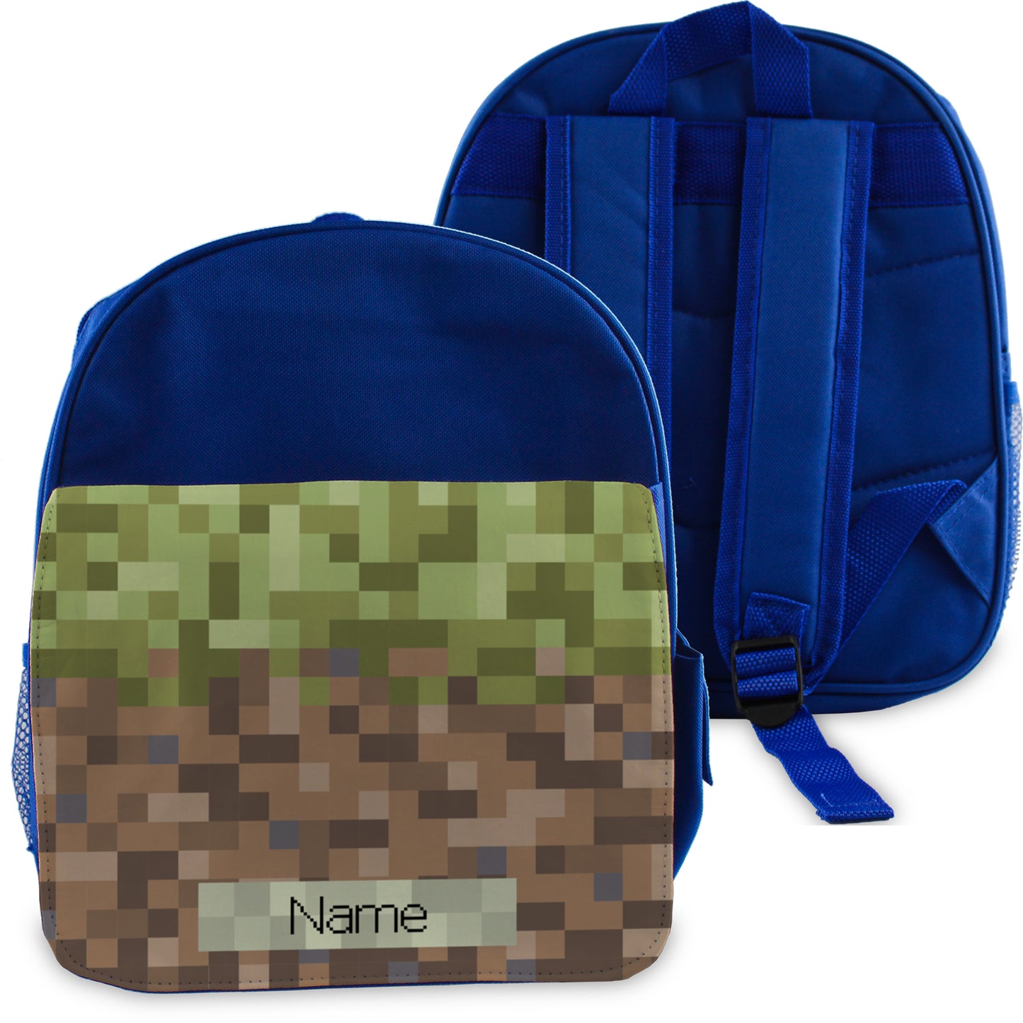 Printed Kids Blue Backpack with Pixel Design