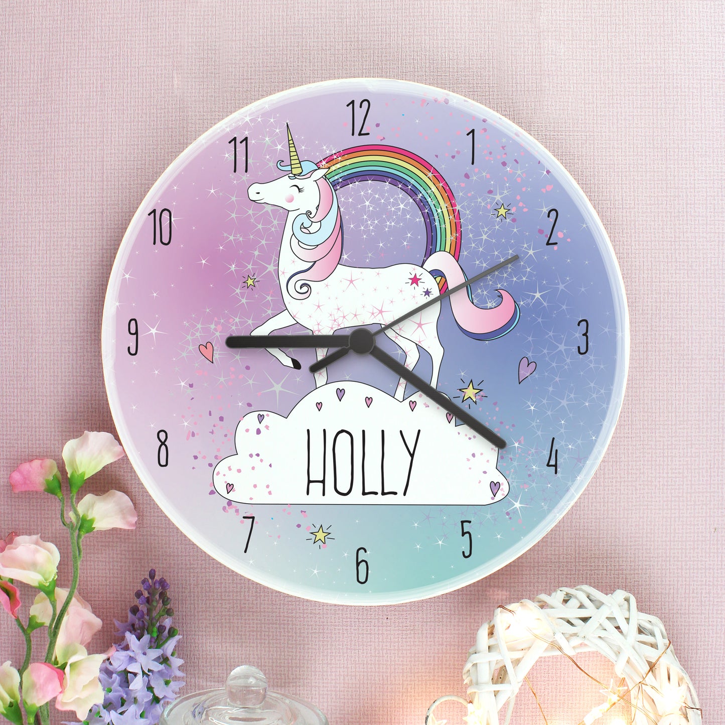 Personalised Unicorn Wooden Clock image 1