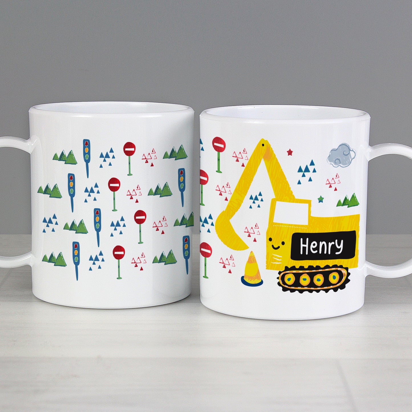 Personalised Digger Plastic Mug image 1