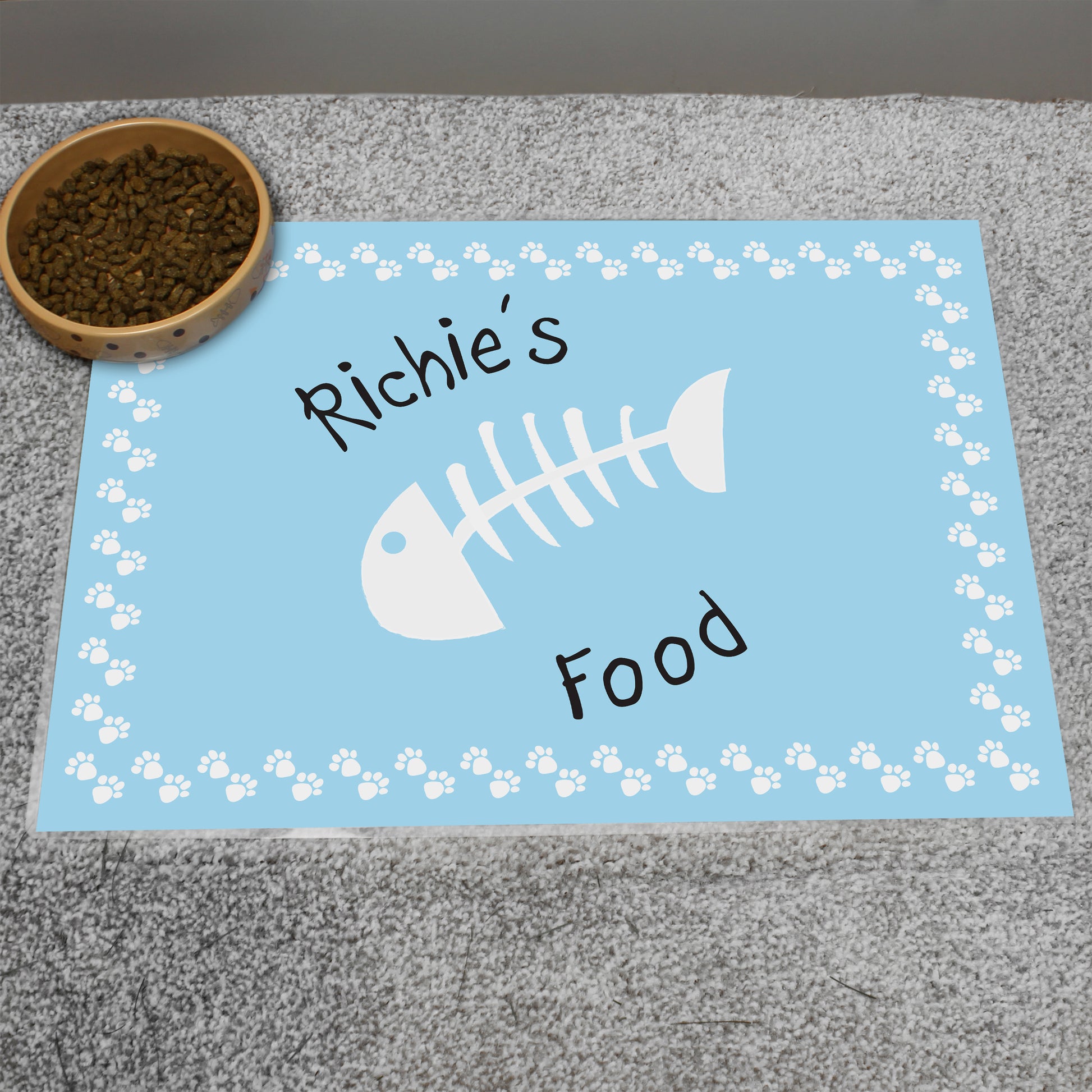 Personalised Blue Fish Bone Cat Placemat image 1