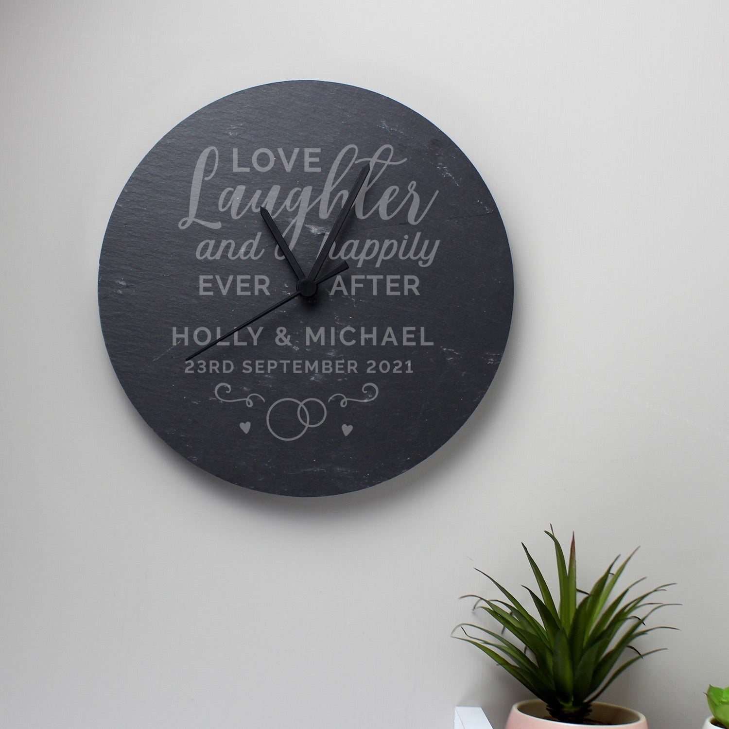 Personalised Love Laughter Slate Clock image 1