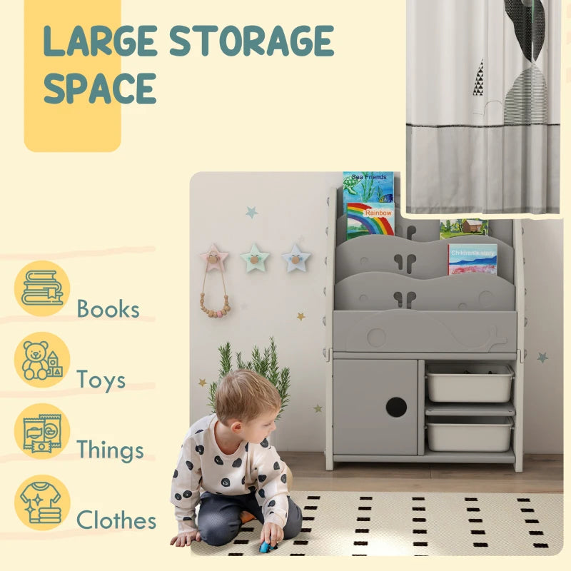 Kids Storage Units with 2 Storage Boxes 4 Tier Bookshelf Cabinet