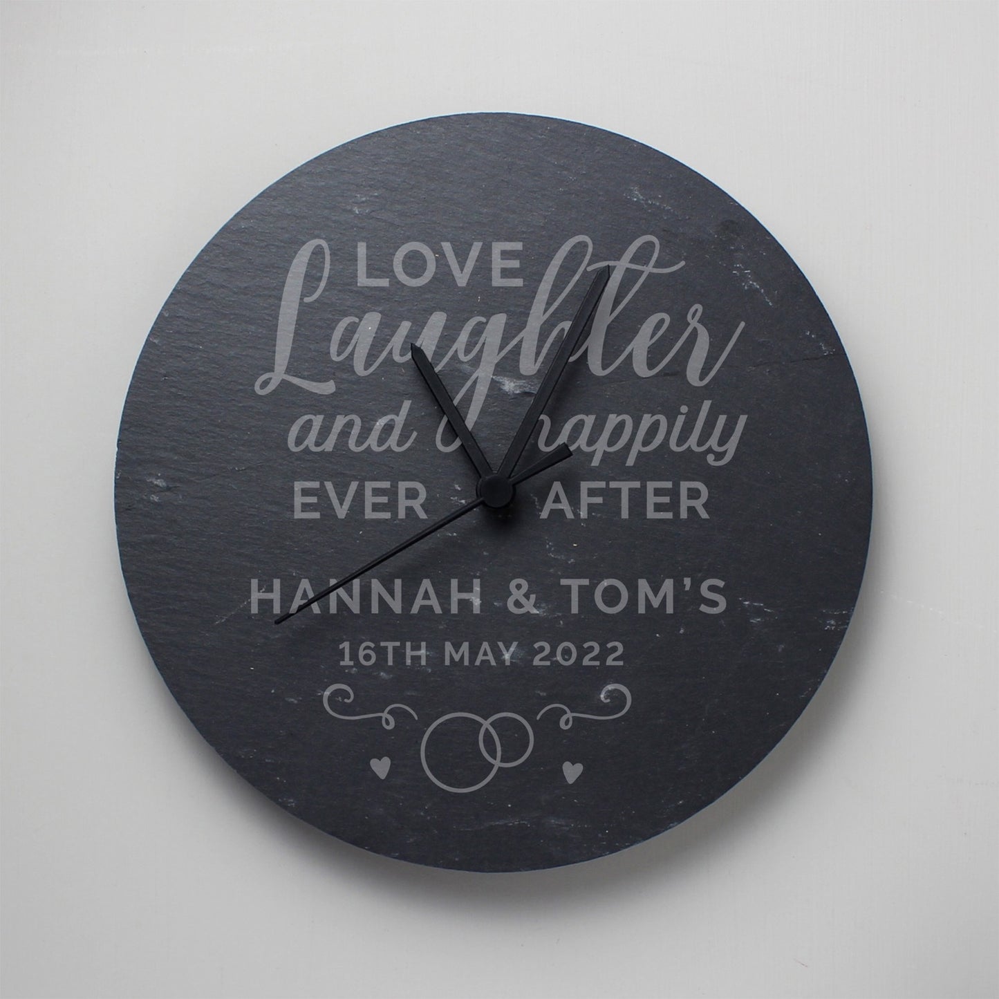 Personalised Love Laughter Slate Clock image 0