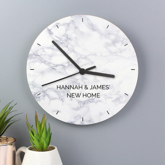 Personalised Marble Effect Wooden Clock image 0