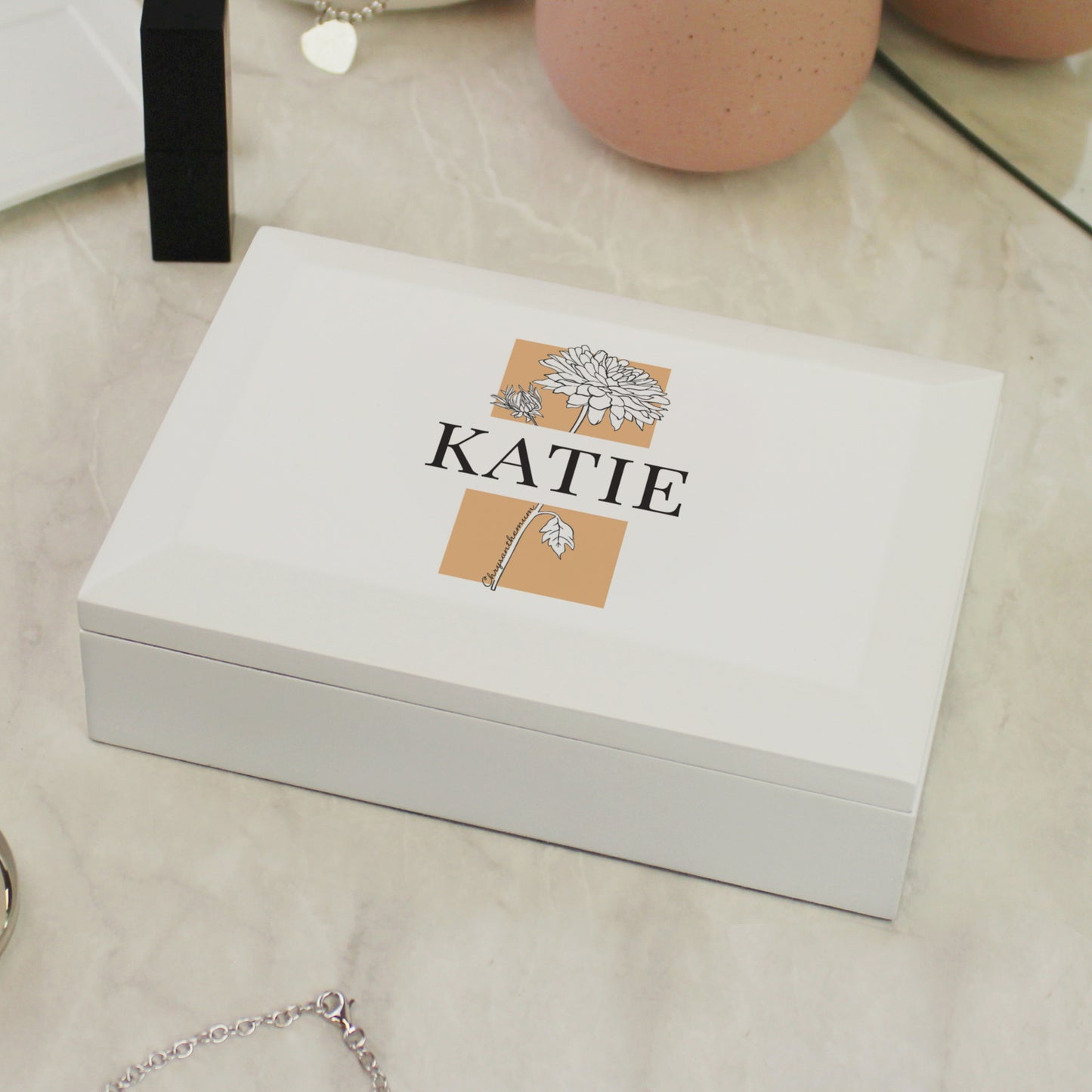 Personalised Birth Flower Wooden Jewellery Box