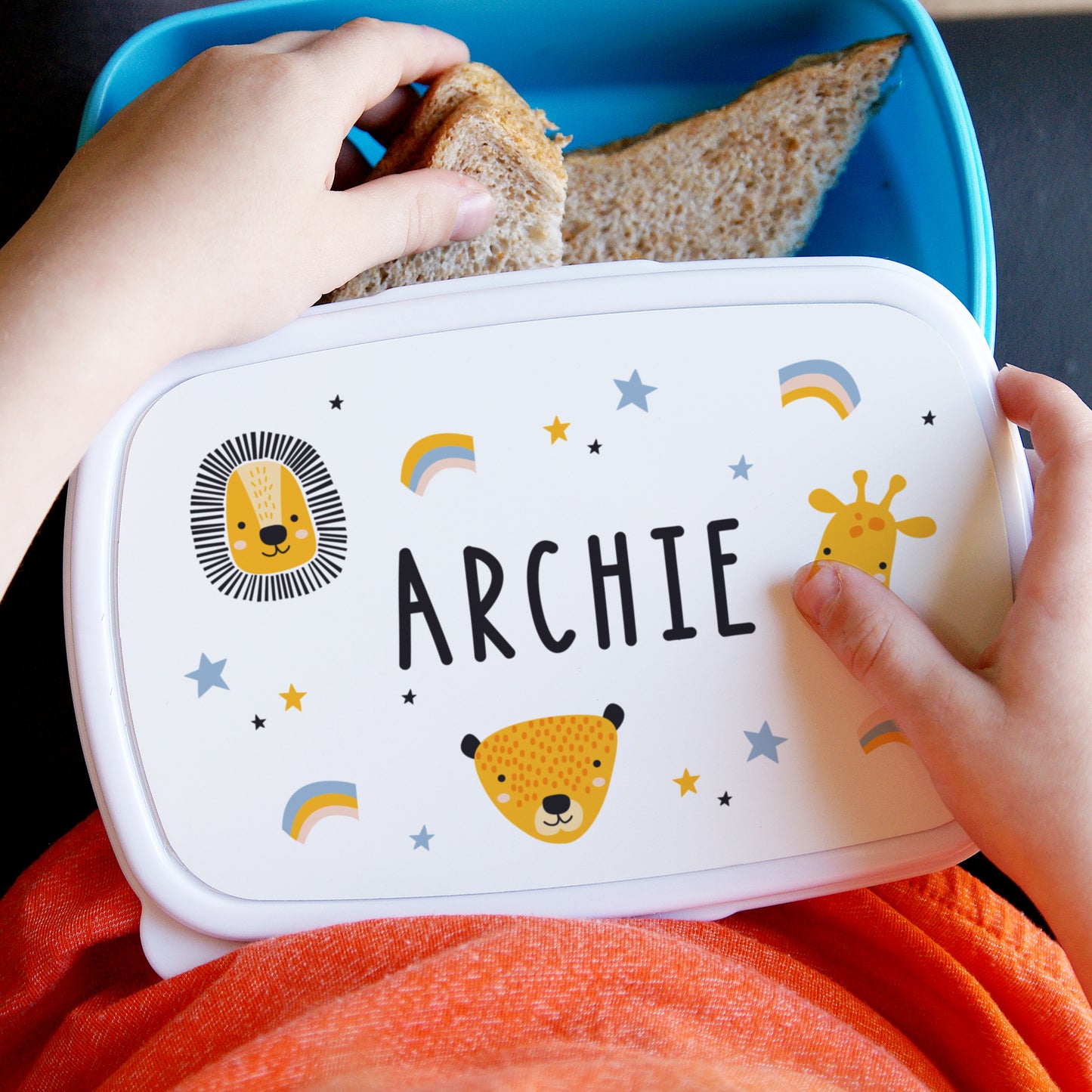 Personalised Zoo Name Only Blue Lunch Box image 0