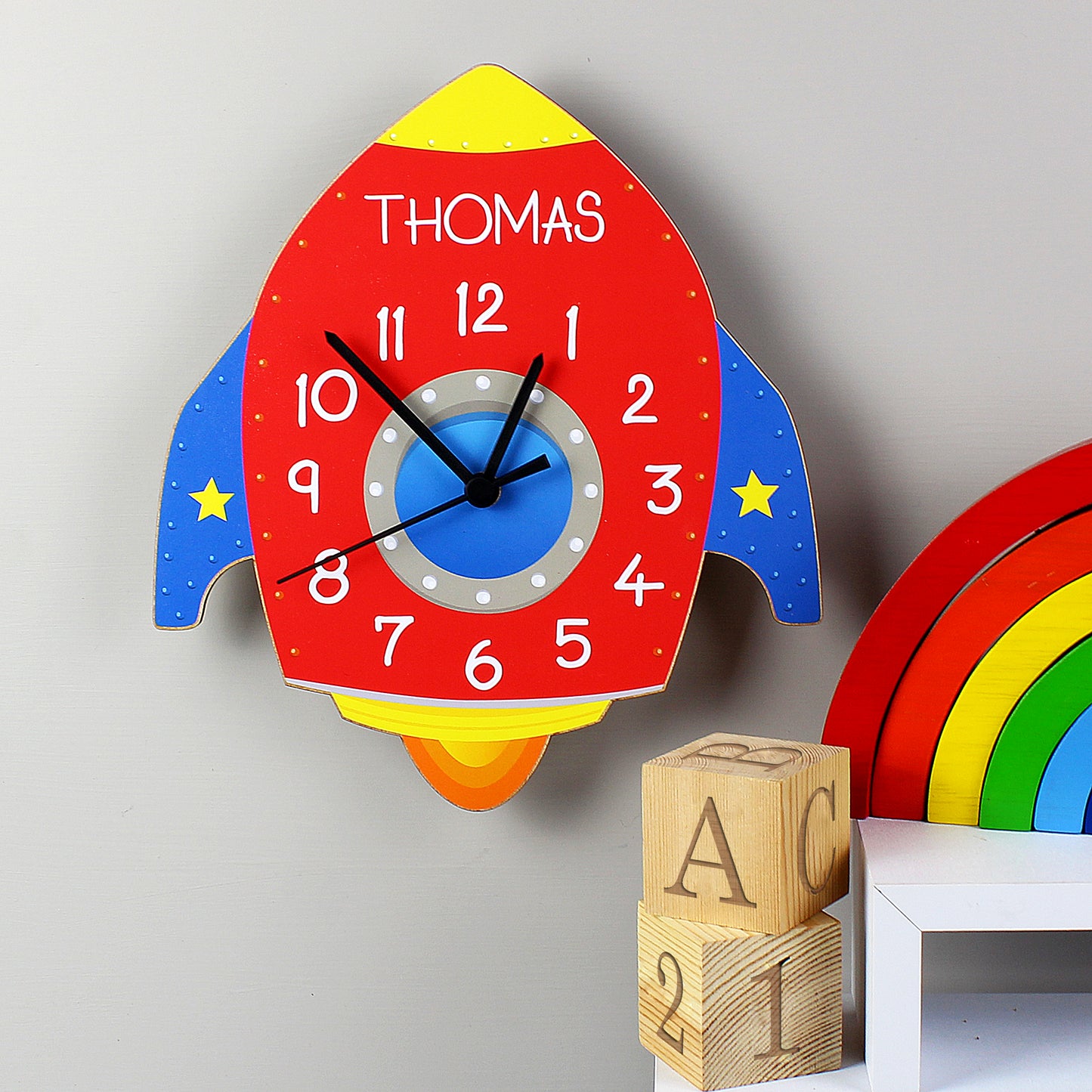 Personalised Rocket Shape Wooden Clock image 1