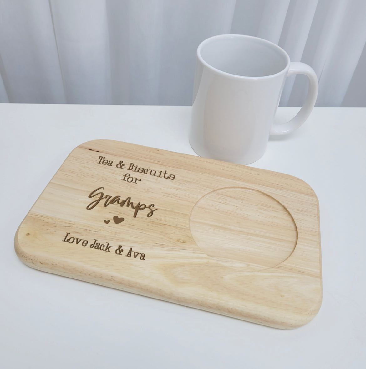 Printed Wooden Tea and Biscuits Tray – Engraved Look