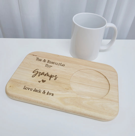 Printed Wooden Tea and Biscuits Tray – Engraved Look