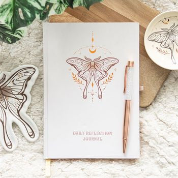 LUNA MOTH DAILY REFLECTION JOURNAL WITH QUARTZ PEN