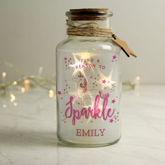 Personalised Unicorn LED Glass Jar image 0