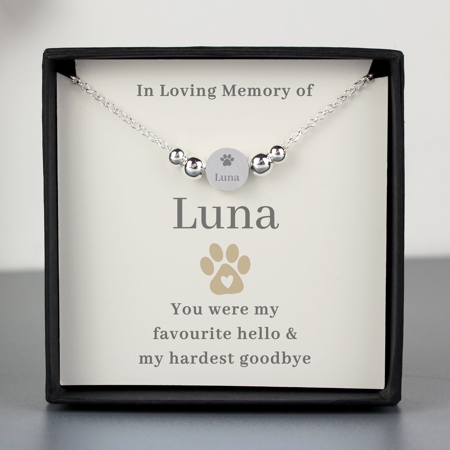 Personalised Pet Memorial Bracelet and Sentiment Card