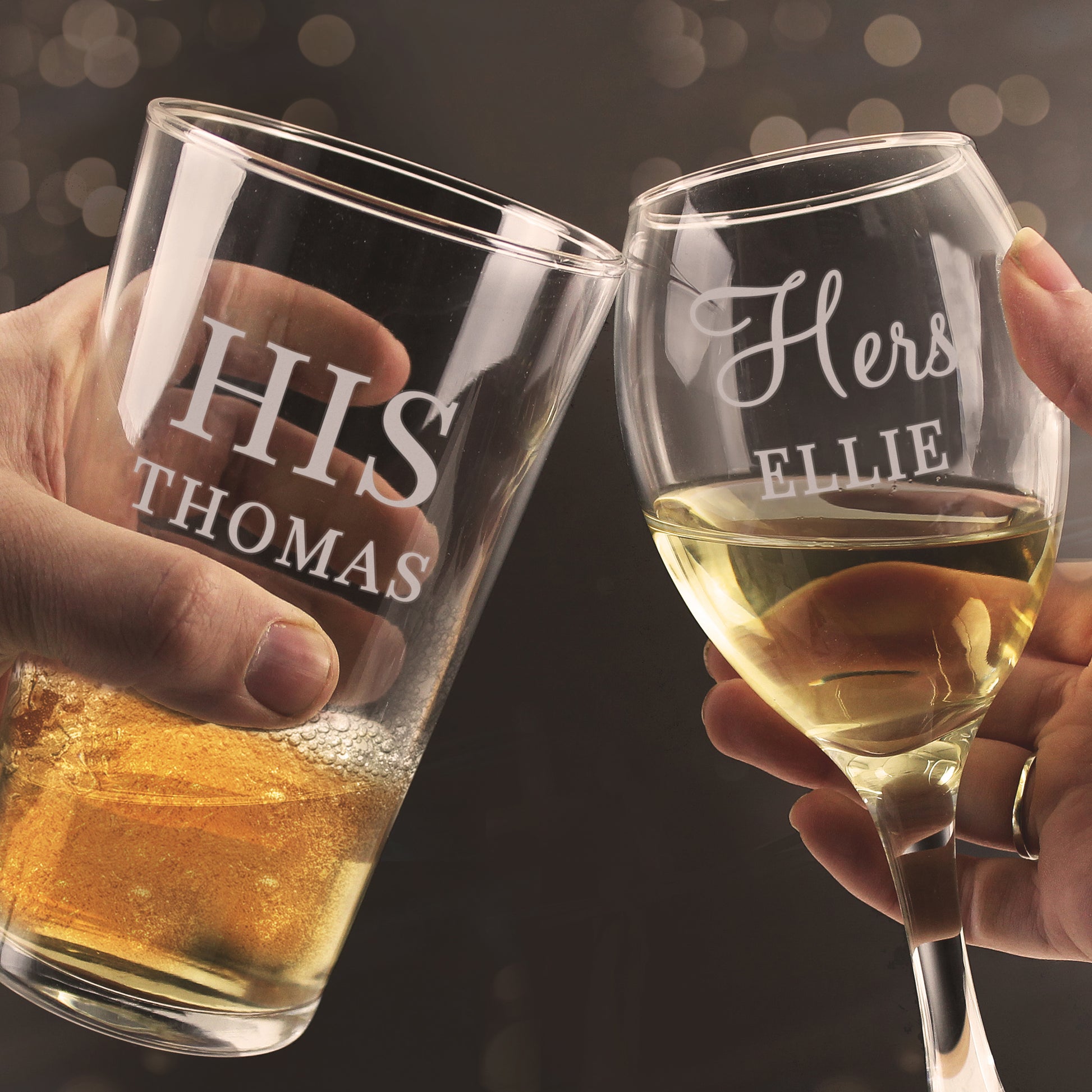 Personalised His & Her Pint and Wine Glass Set image 0