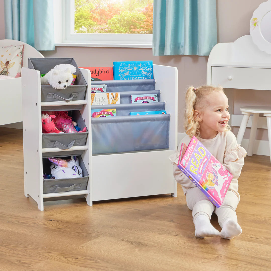 Kids White Display Unit With Fabric Storage Boxes image 0