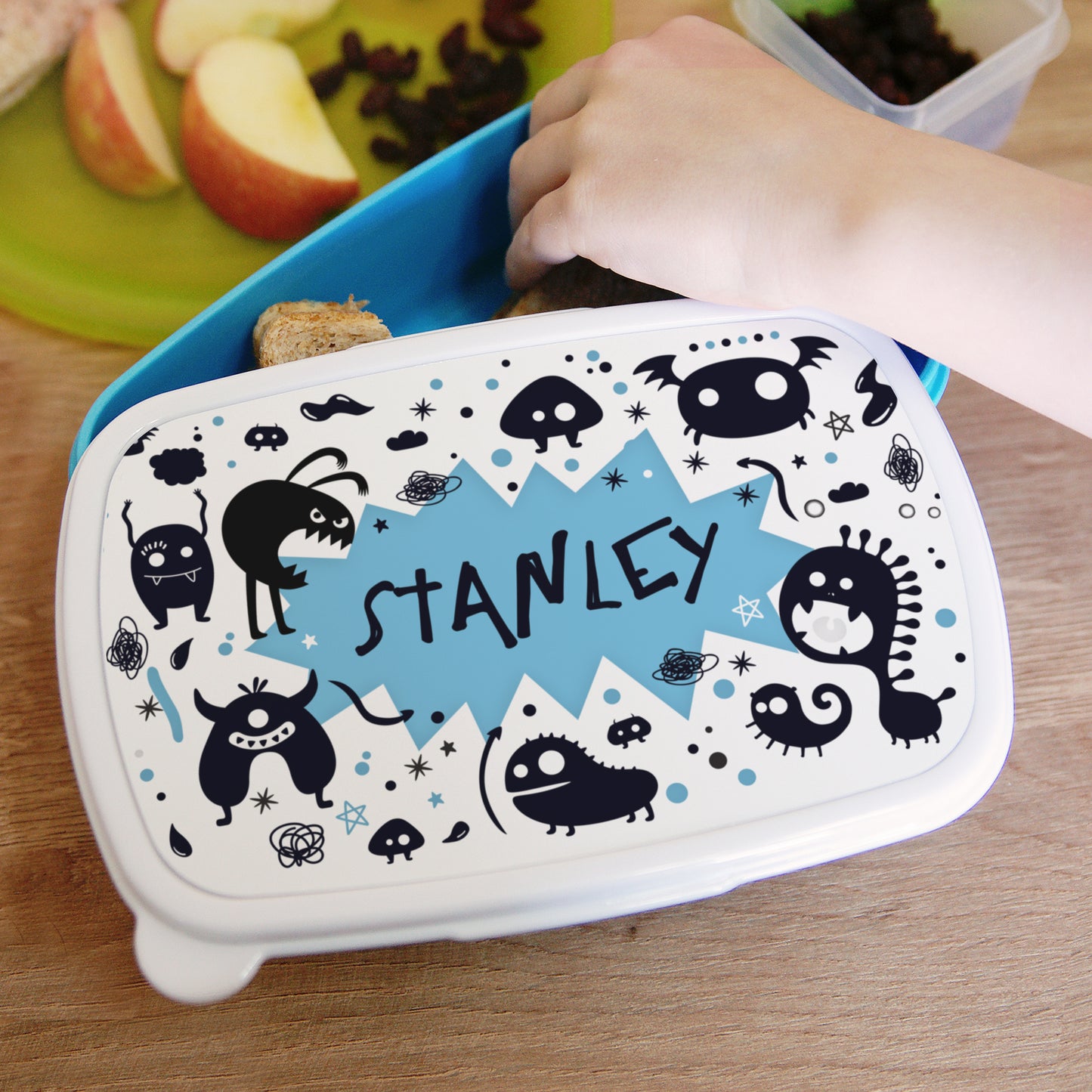 Personalised Monsters Name Only Blue Lunch Box image 1