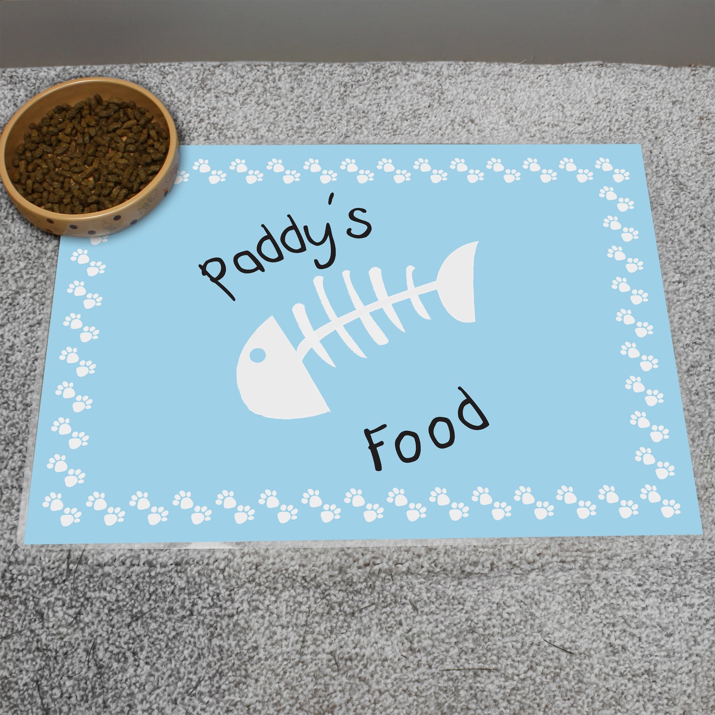 Personalised Blue Fish Bone Cat Placemat image 0