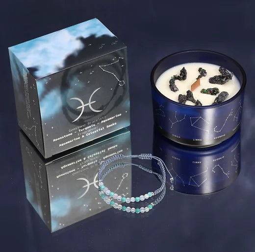 Zodiac Crystal Candle with Gemstone Bracelet - Pisces