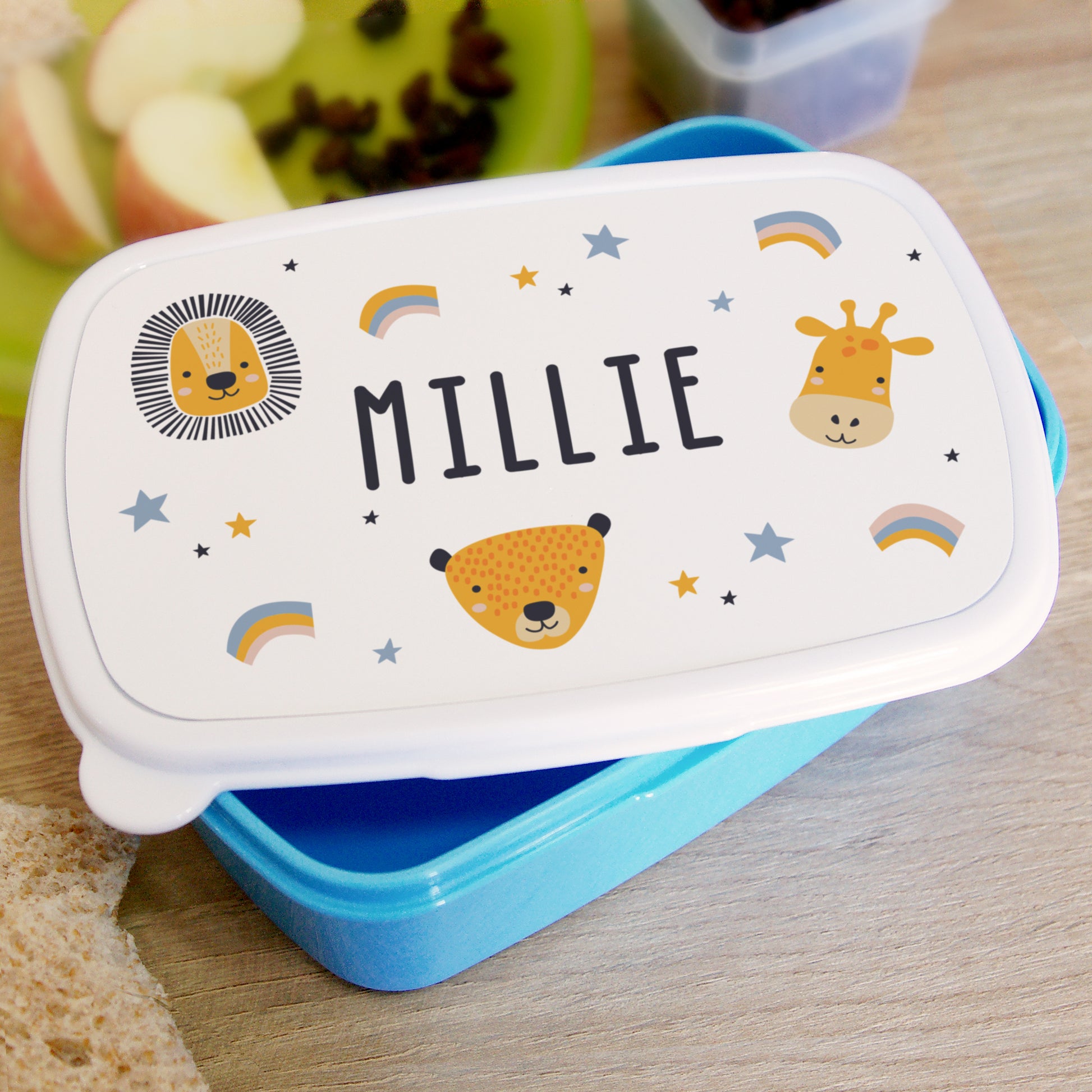 Personalised Zoo Name Only Blue Lunch Box image 1