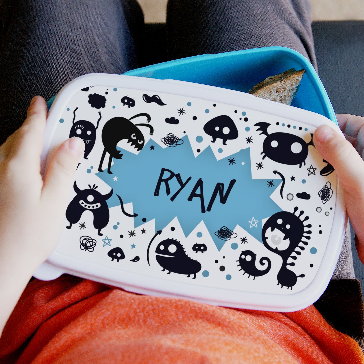 Personalised Monsters Name Only Blue Lunch Box image 0