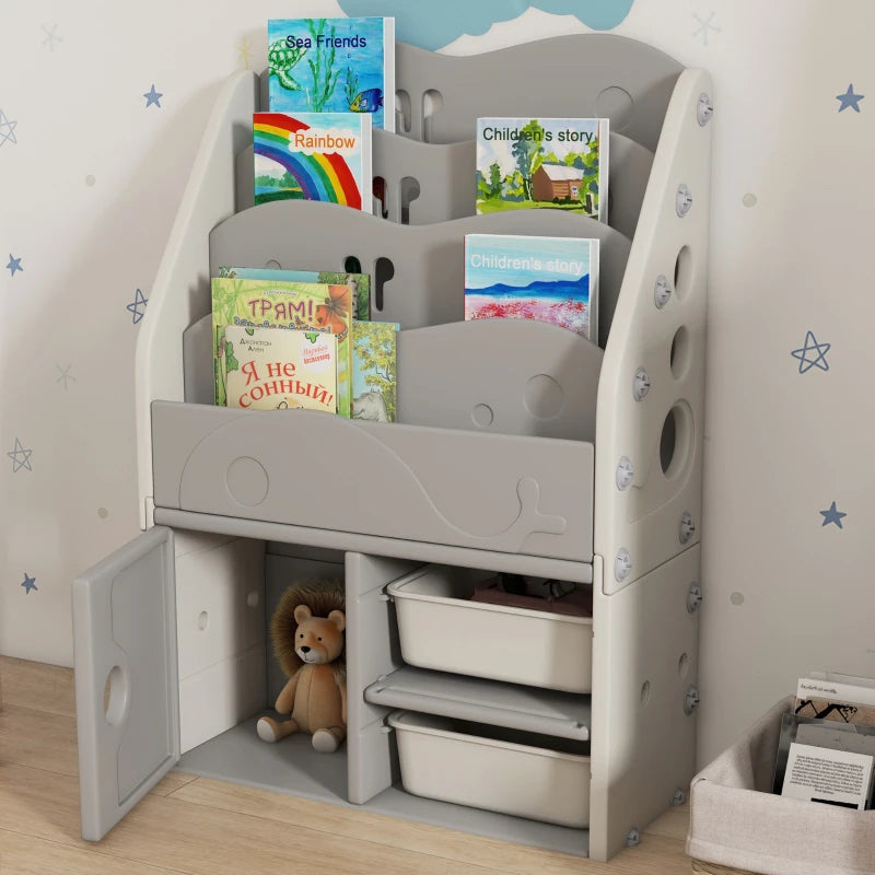 Kids Storage Units with 2 Storage Boxes 4 Tier Bookshelf Cabinet