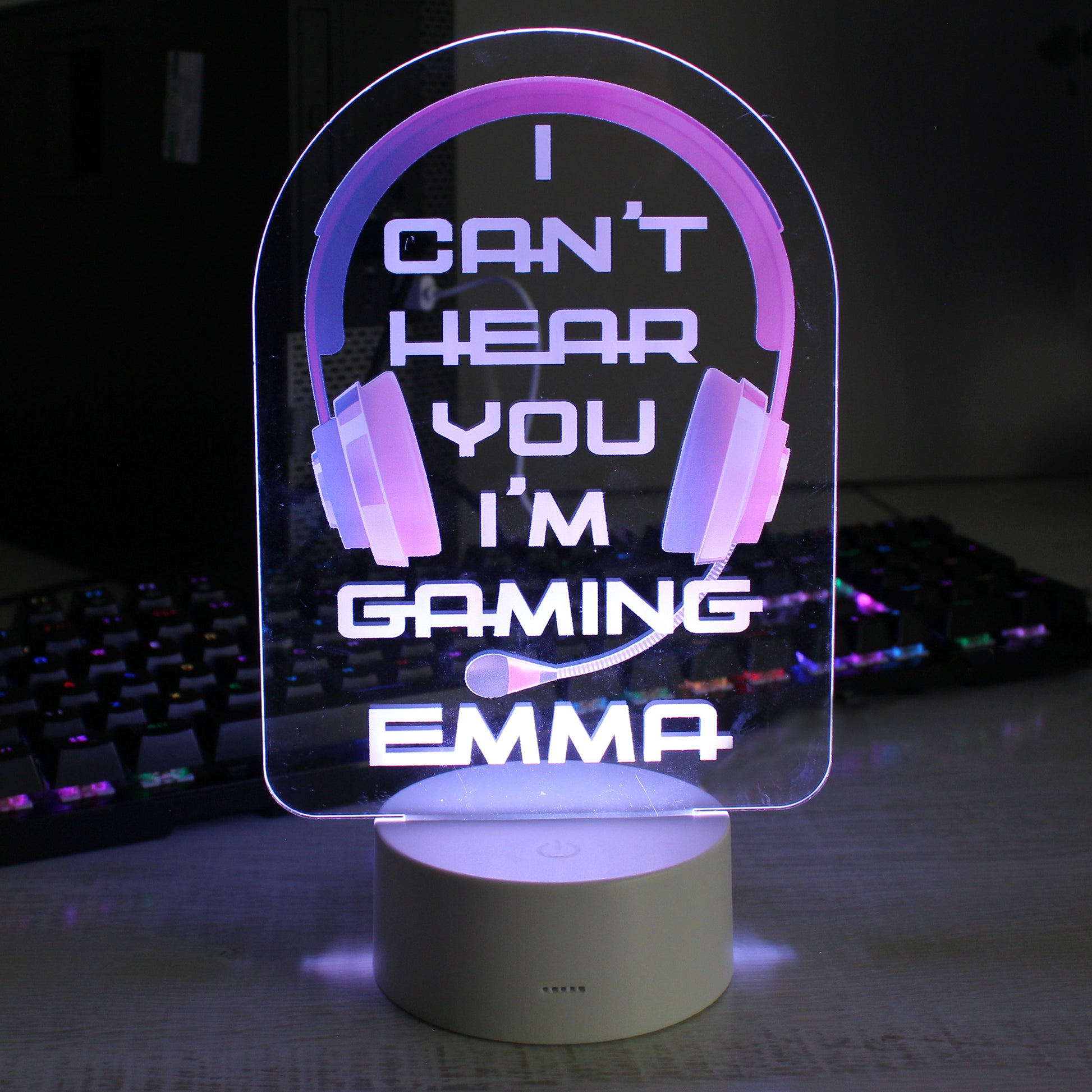 Personalised Pink Gaming LED Colour Changing Night Light image 0