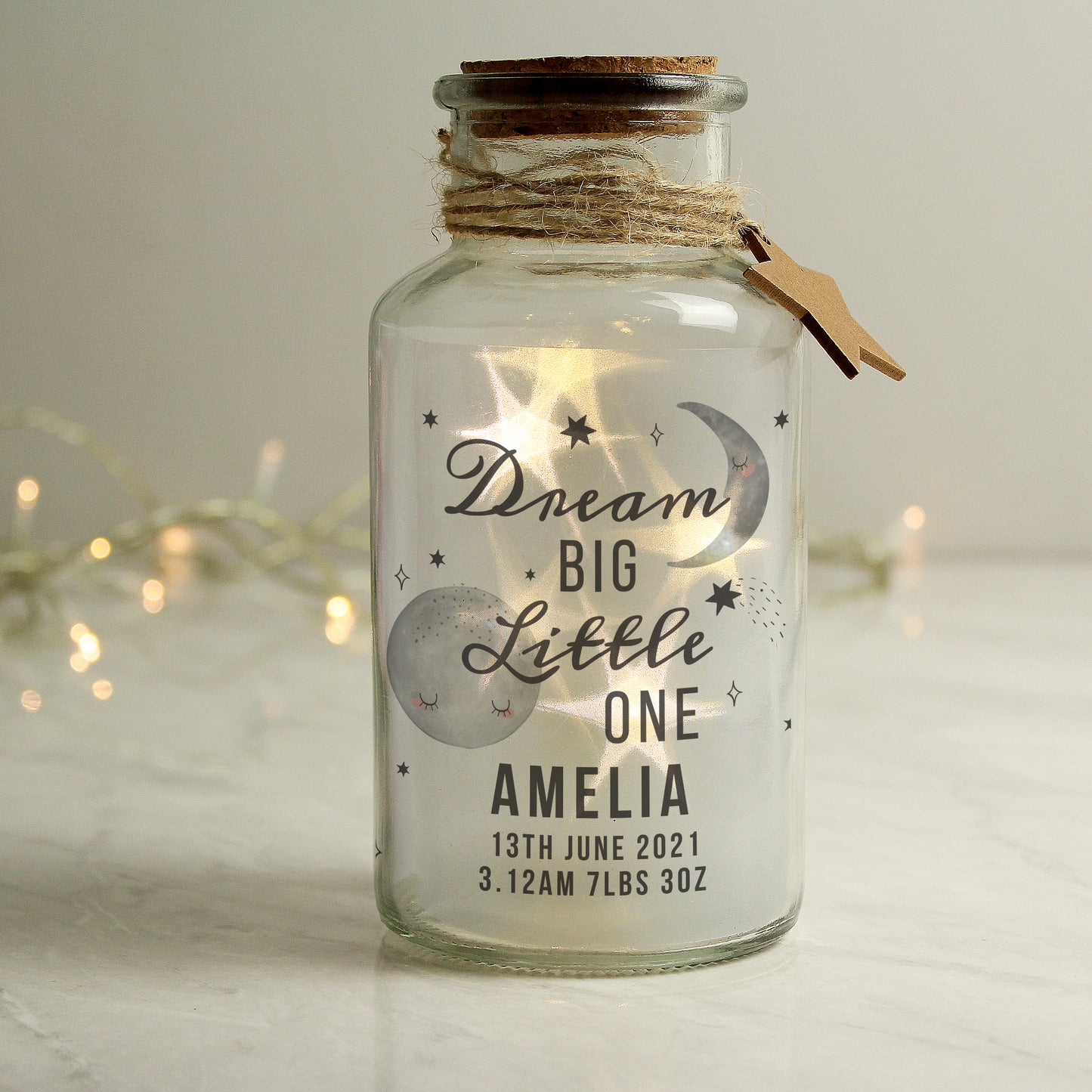 Personalised Dream Big LED Glass Jar image 1