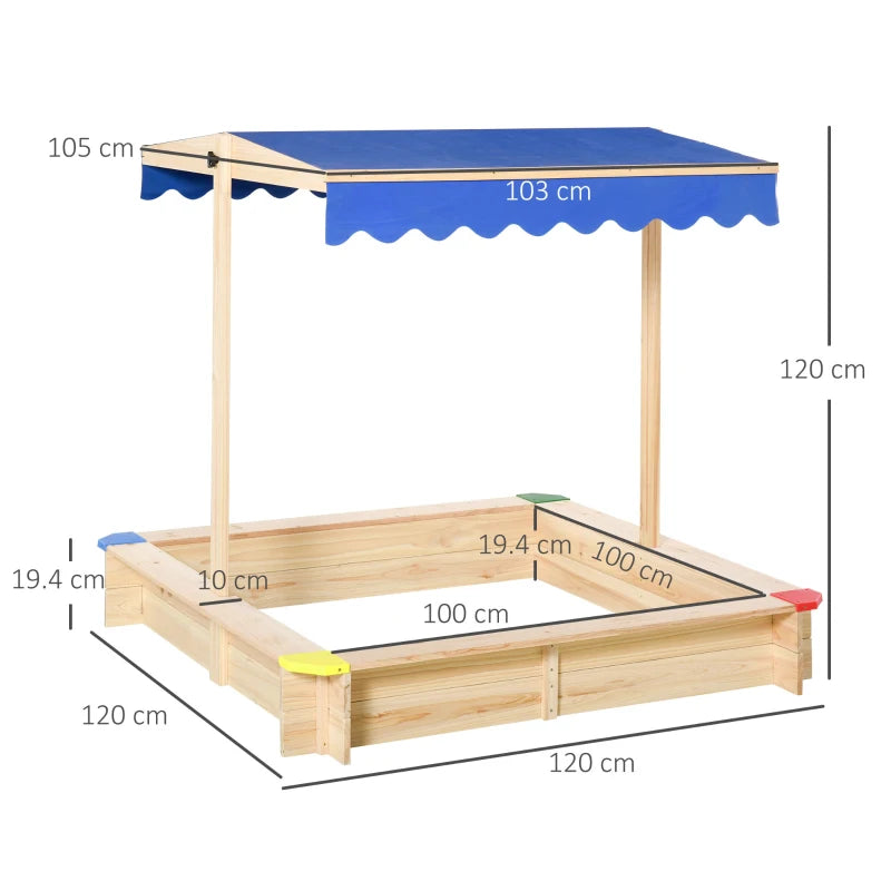 Kids Wooden Square Sandbox