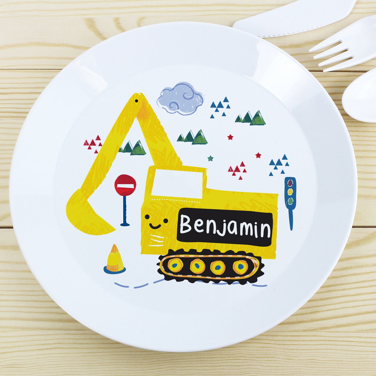 Personalised Digger Plastic Plate image 0