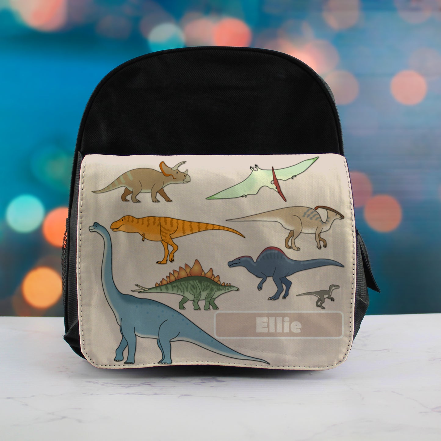 Printed Dinosaur Kids Black Backpack