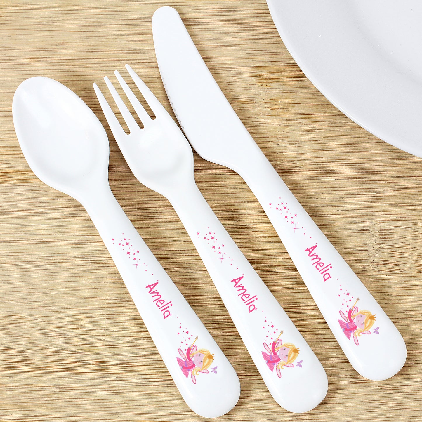 Personalised Garden Fairy 3 Piece Plastic Cutlery Set image 0