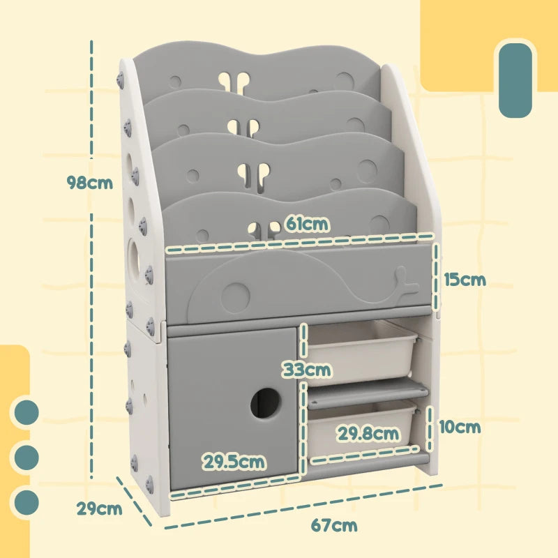 Kids Storage Units with 2 Storage Boxes 4 Tier Bookshelf Cabinet