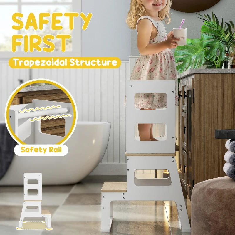 2-in-1 Toddler Tower with Chalkboard & Safety Rail