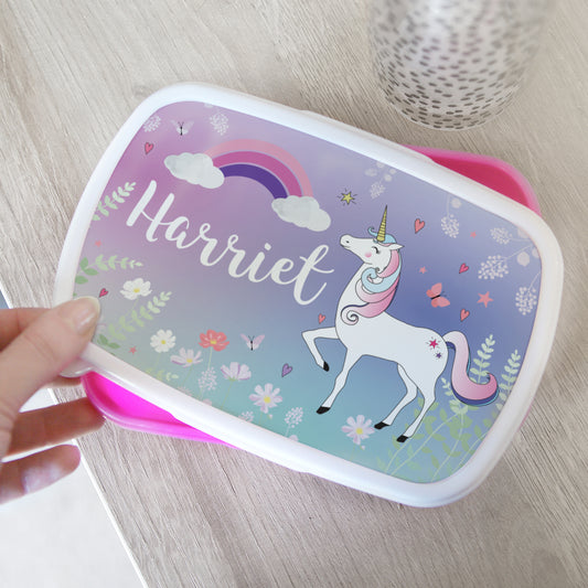 Personalised Unicorn Name Only Pink Lunch Box image 0