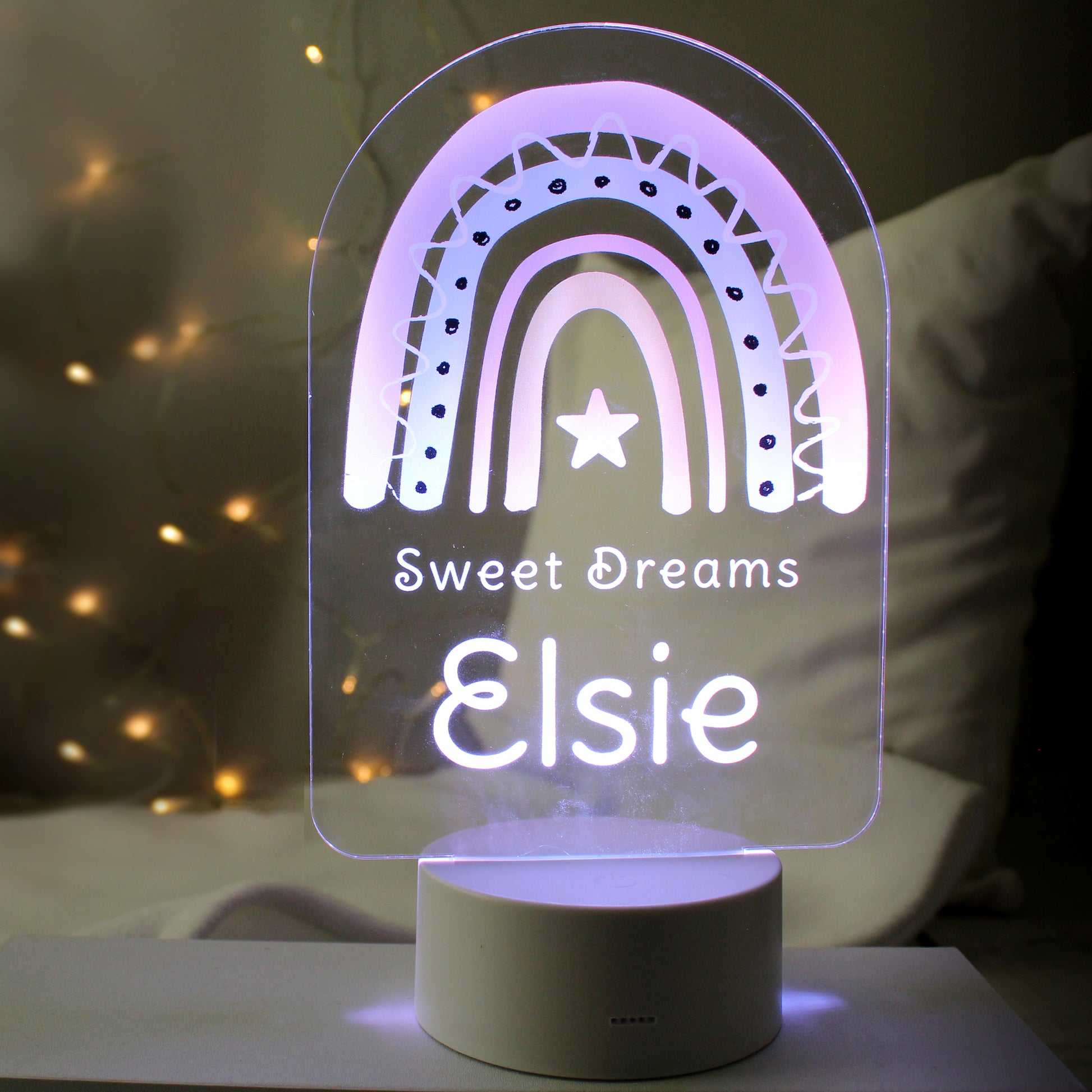 Personalised Pink Rainbow LED Colour Changing Night Light image 0