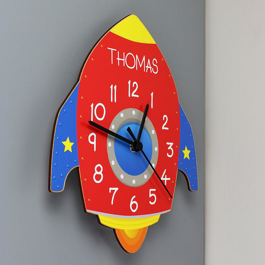 Personalised Rocket Shape Wooden Clock image 0