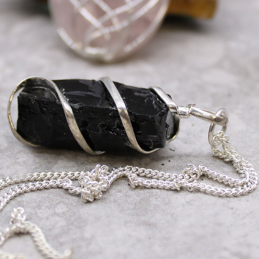 Cascade Wrapped Gemstone Necklace - Rough Black Onyx image 0