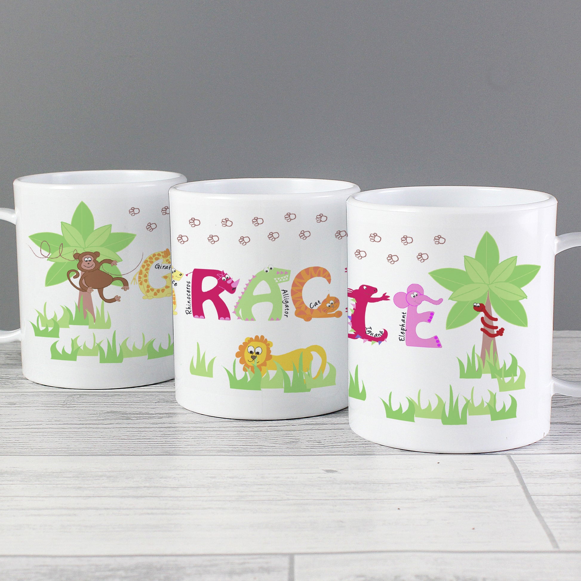 Personalised Pink Animal Alphabet Plastic Cup Mug image 0