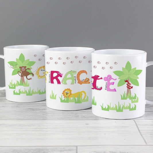 Personalised Pink Animal Alphabet Plastic Cup Mug image 0