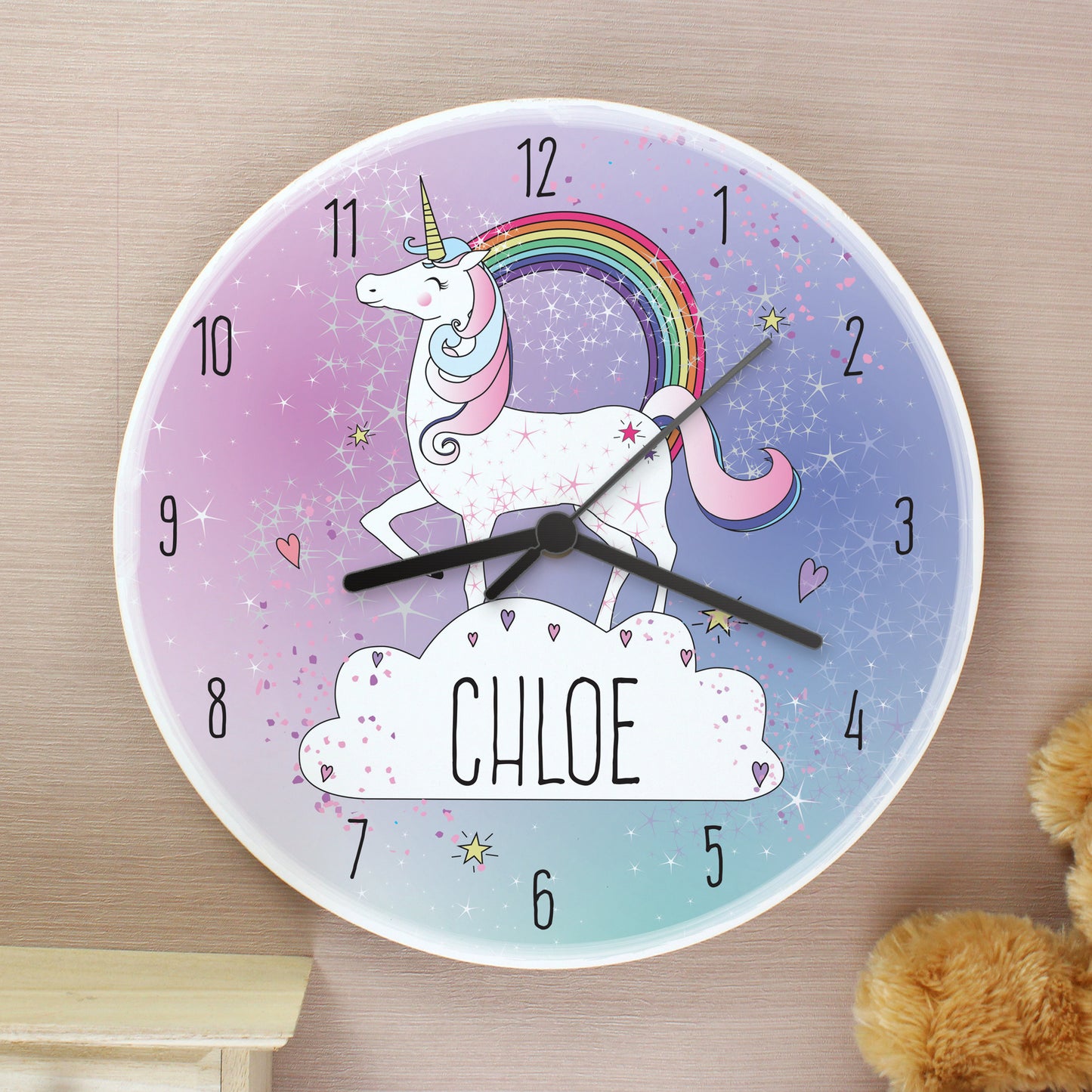 Personalised Unicorn Wooden Clock image 0