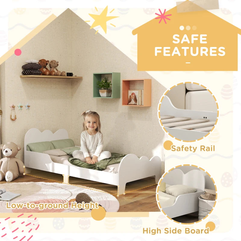 Cloud-Themed Toddler Bed Frame with Safety Rails