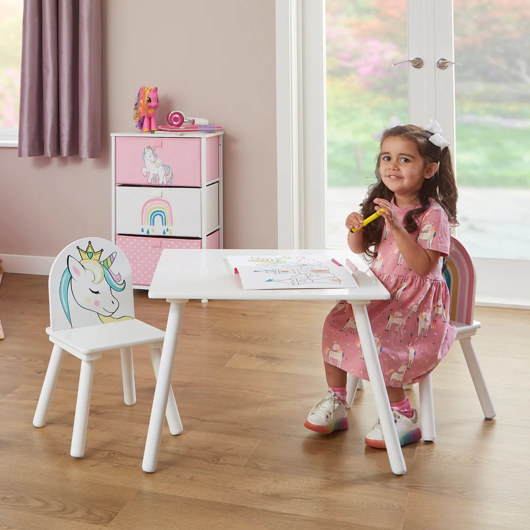 Kids Unicorn Table and Two Chairs Set