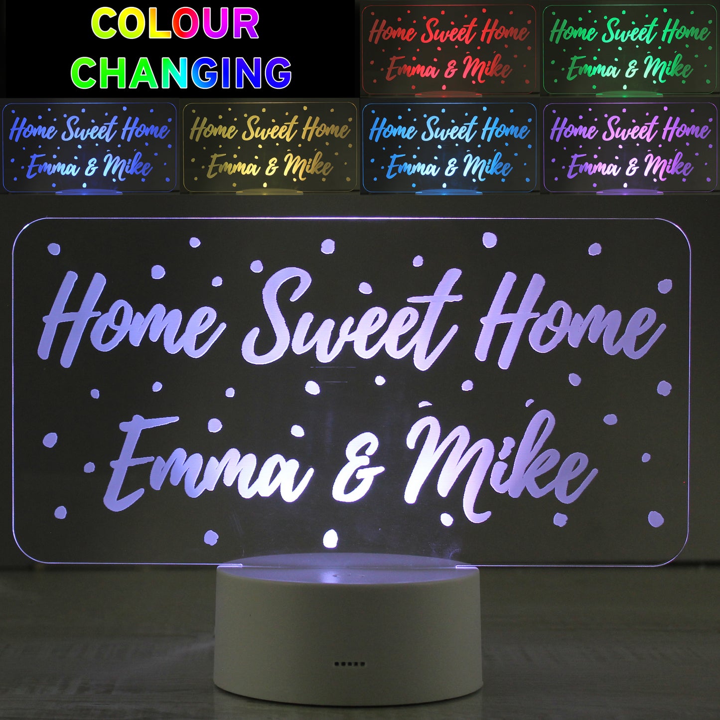 Personalised Polka-dot Message LED Colour Changing Night Light image 0