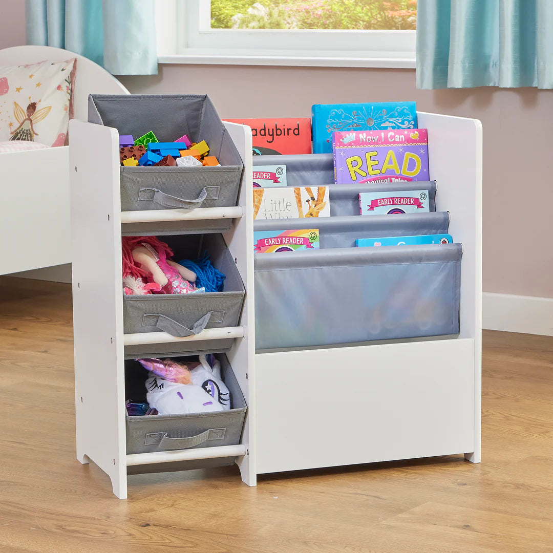 Kids White Display Unit With Fabric Storage Boxes image 1