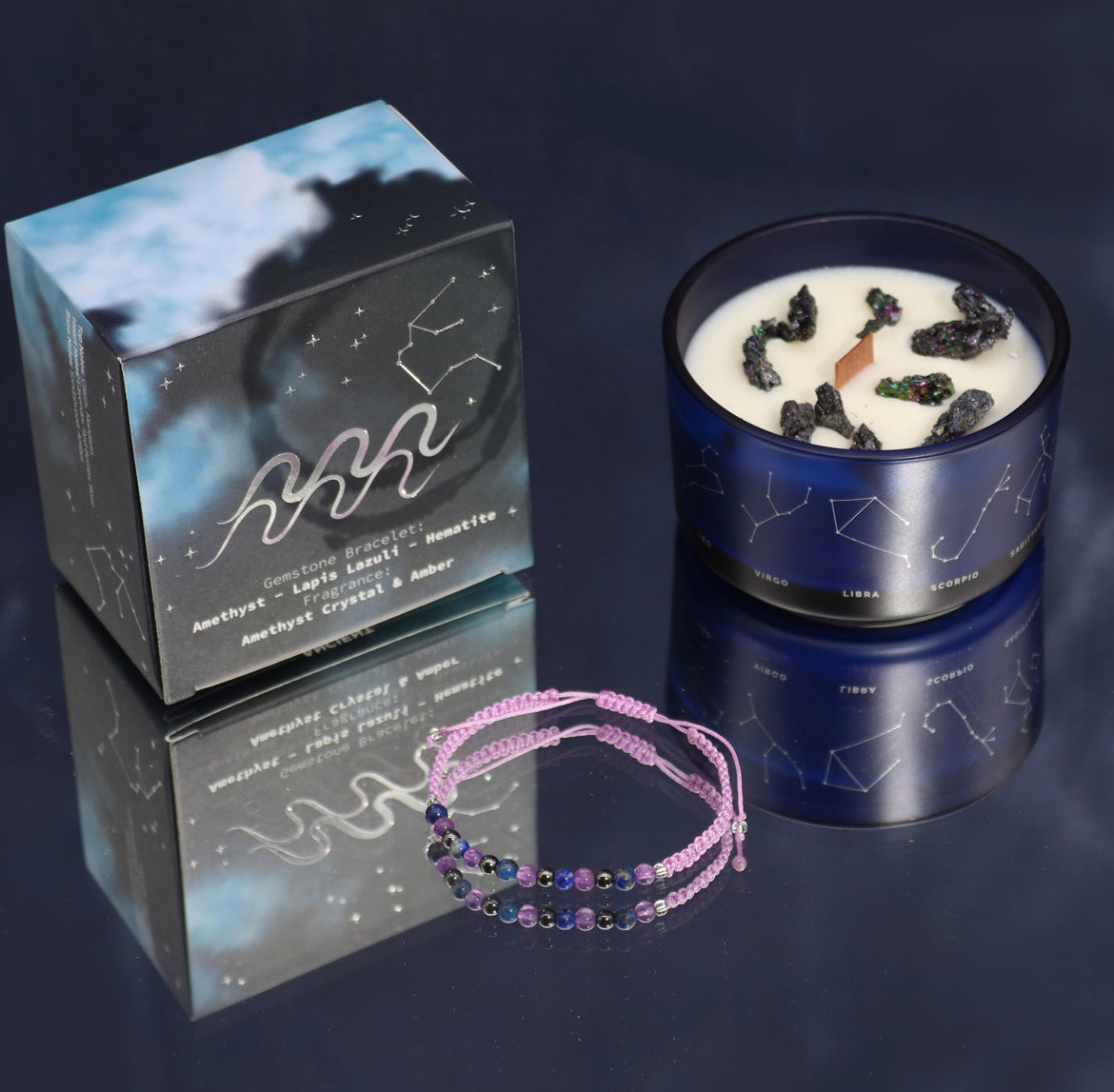 Zodiac Crystal Candle with Gemstone Bracelet - Aquarius  image 0