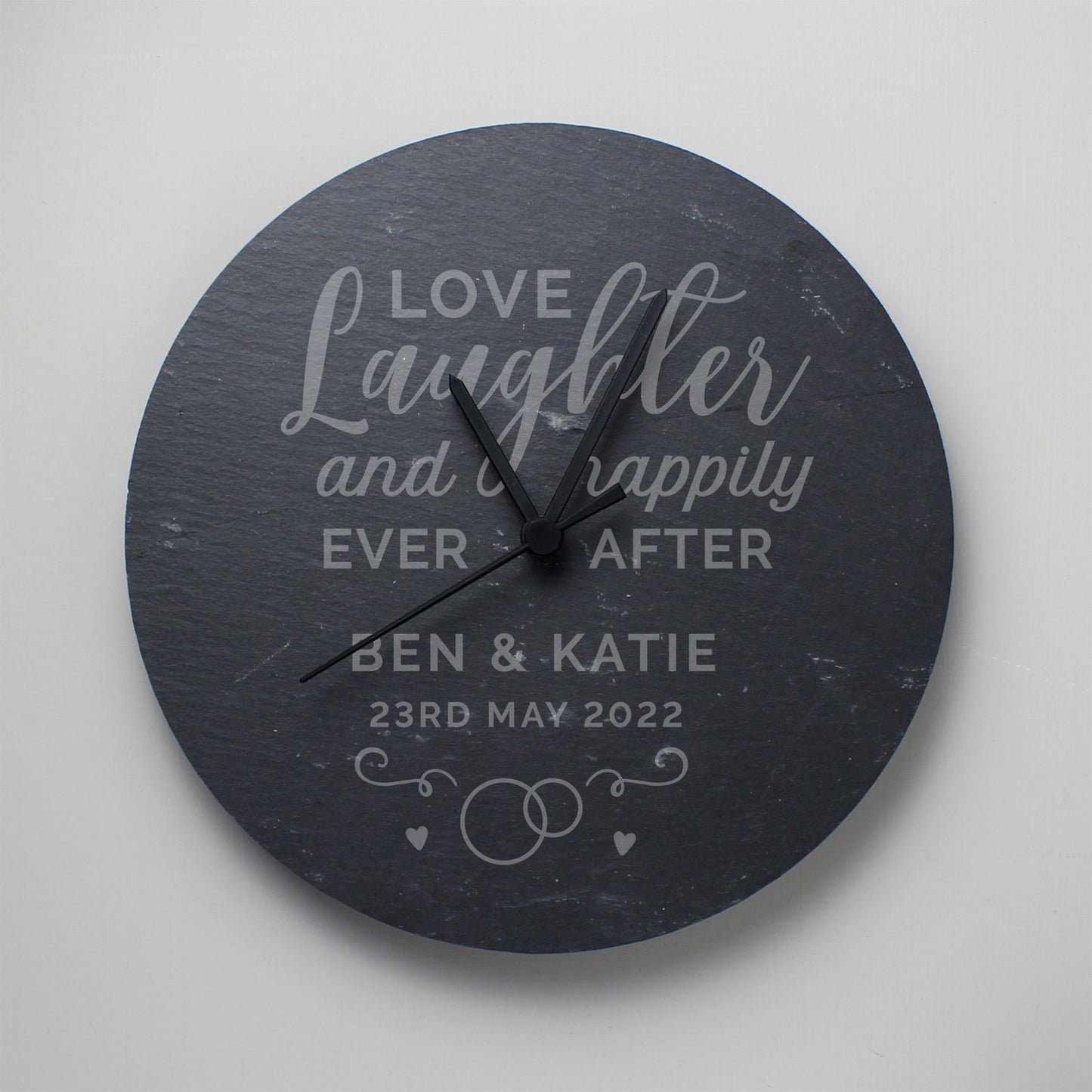 Personalised Love Laughter Slate Clock image 2