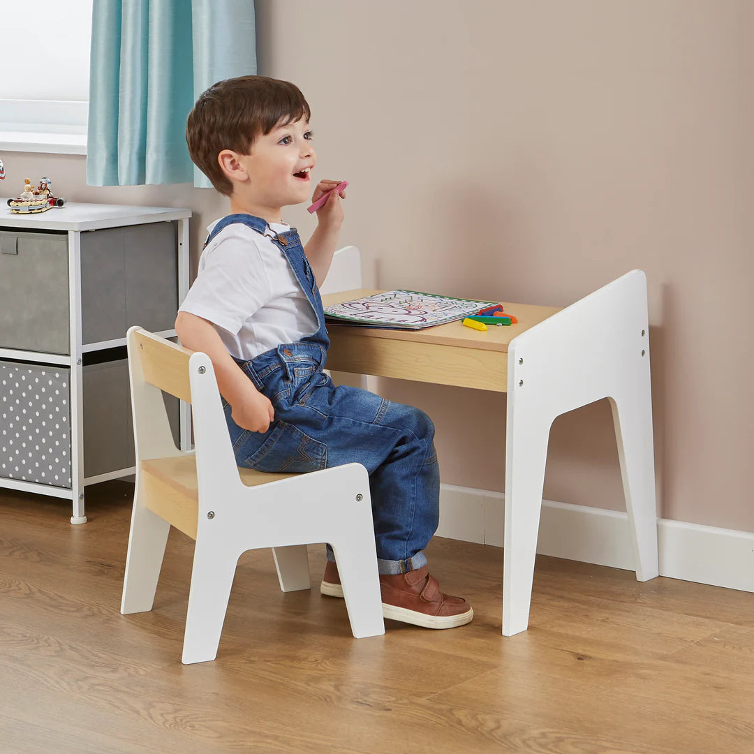 Kids White and Pine Play Table and Chair Set