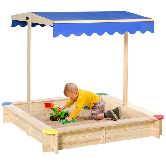 Kids Wooden Square Sandbox